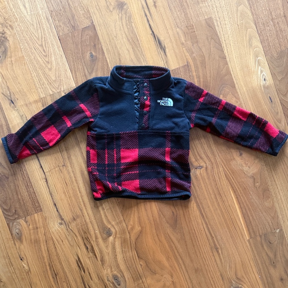 The North Face Black and Red Checkered Fleece Pullover